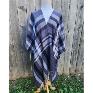 Banana Republic Shawl Cardigan Wrap Womens One Size Cashmere Gray & Purple Plaid